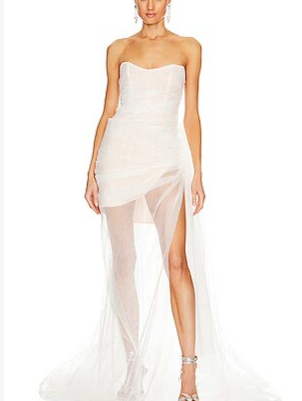 REVOLVE The Bar Cleo Strapless White Sheer High-Slit Gown size 6 new with tags u